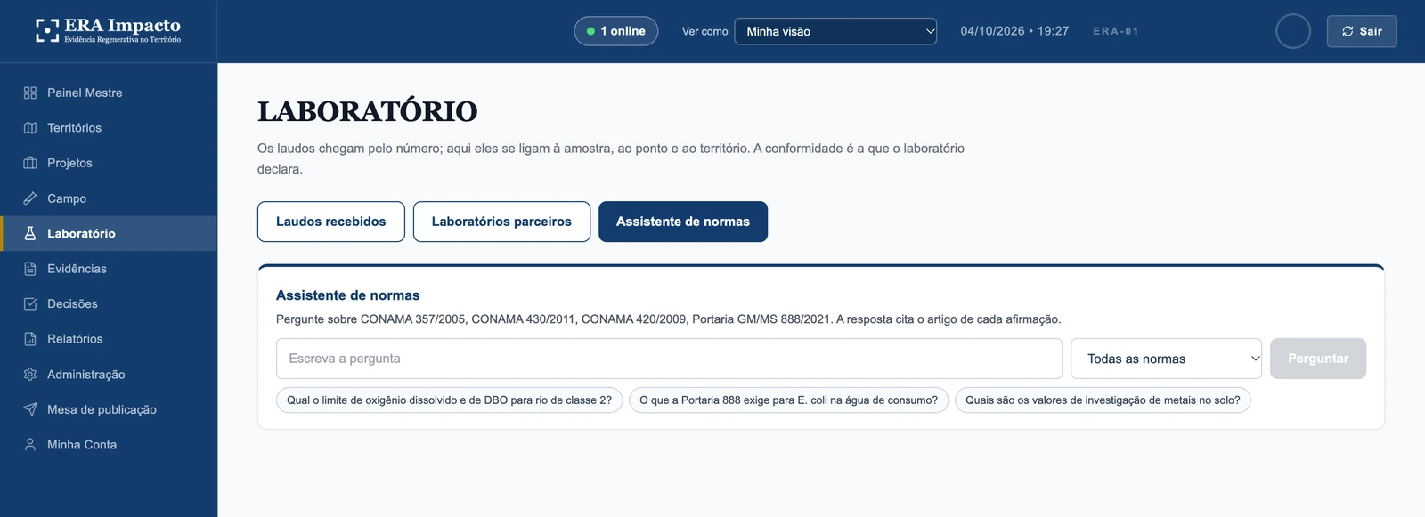 Assistente de normas: Perguntas sobre a CONAMA 357/2005, 430/2011 e 420/2009 e a Portaria GM/MS 888/2021, com o artigo de cada afirmação na resposta.